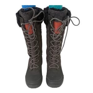 Women's Salomon Gray High Tall Snow Boots Quilted Faux Fur  Clima Shield Sz 5